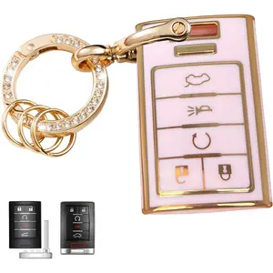 Keyless Entry Systems Key for Cadillac Key Fob Cover Shell with Keychain Fit for Cadillac Escalade SRX CTS ATS XTS DTS STS 2008-2015 Smart Key (Gold-Pink)