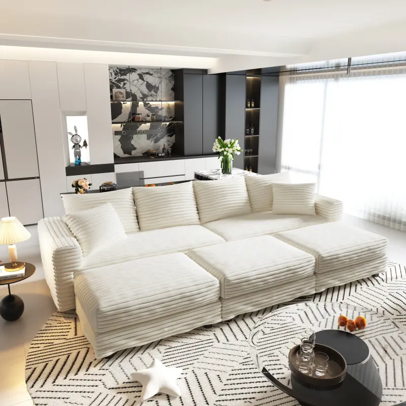 Beige + 4 Seat + 3 Ottomans