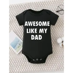 Cute Baby Bodysuit With Awesome Like My Dad Print Soft Versatile Round Neck Button Detail Regular Fit All Seasons Knitted Fabric Onesie