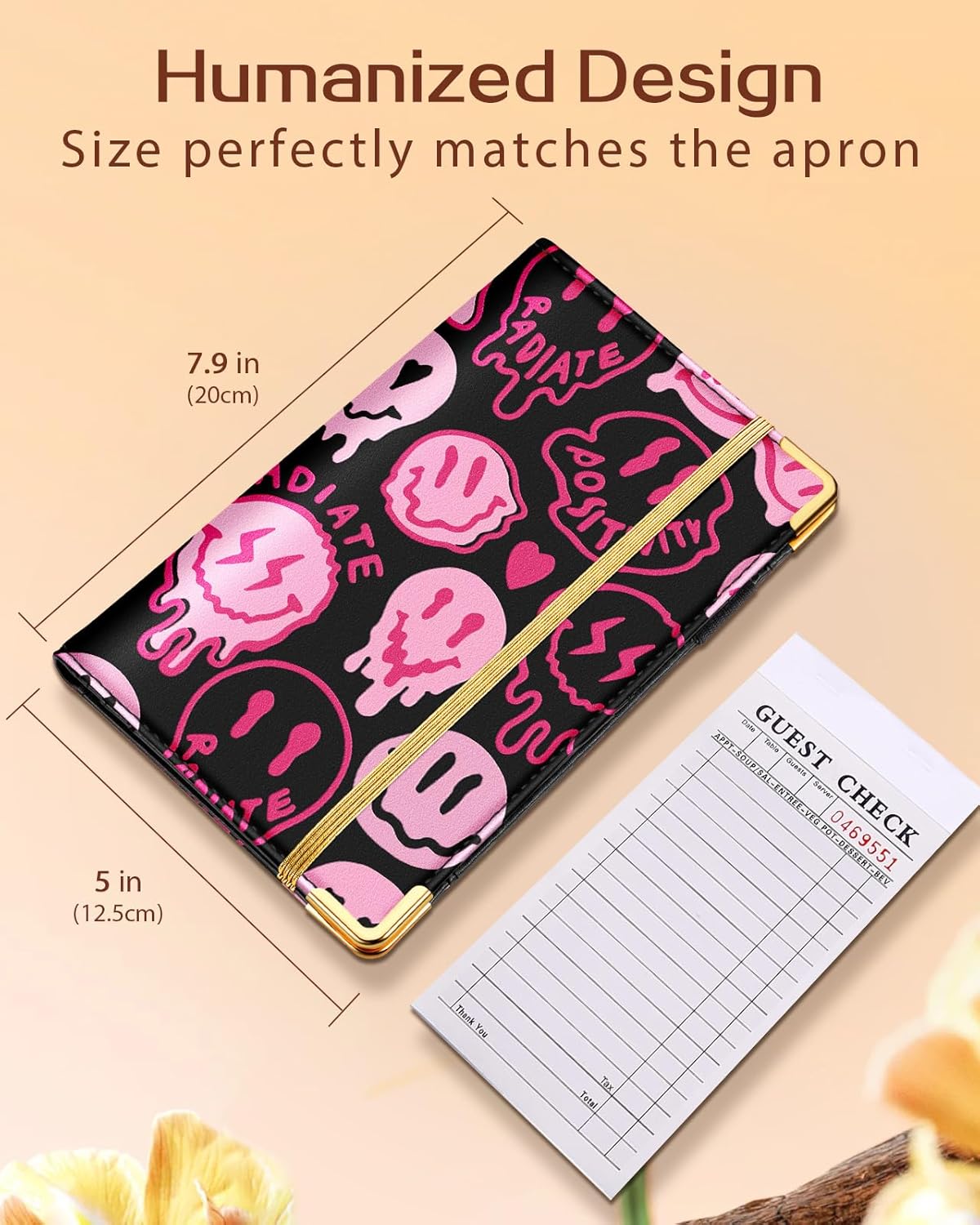 Server Book for Waitress with Zipper Pocket Accessories Leather Server Check Book