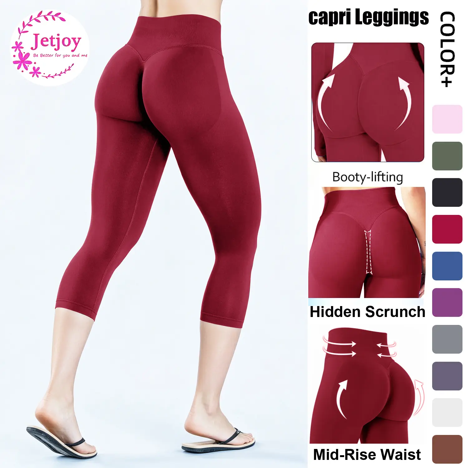 Jetjoy Capri Leggings Women Workout Impact Capri Pants, Scrunch Butt Lifting Gym Seamless Booty Biker Shorts, Capri Leggings for Women, Buttery Soft High Waisted Leggings for Gym Yoga Workout Full Length Capri Buttery Soft Yoga Pants for Athletic