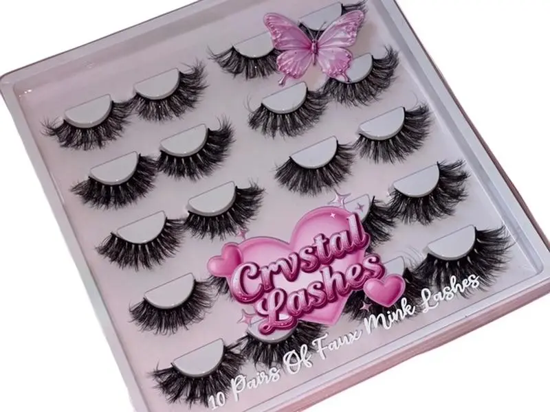 Fluffy 10 Pairs Faux Mink 18mm-25mm Length Eyelash Pack Versatile Lash Styles Full Volume Wearable Up to 25x