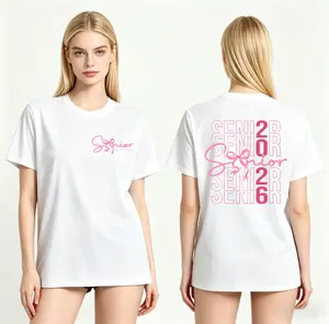 Cotton Senior 2026 Bow T-shirt Casual Loose Fit Crew Neck Short Sleeve Top for High School Graduation Gift Women's Streetwear