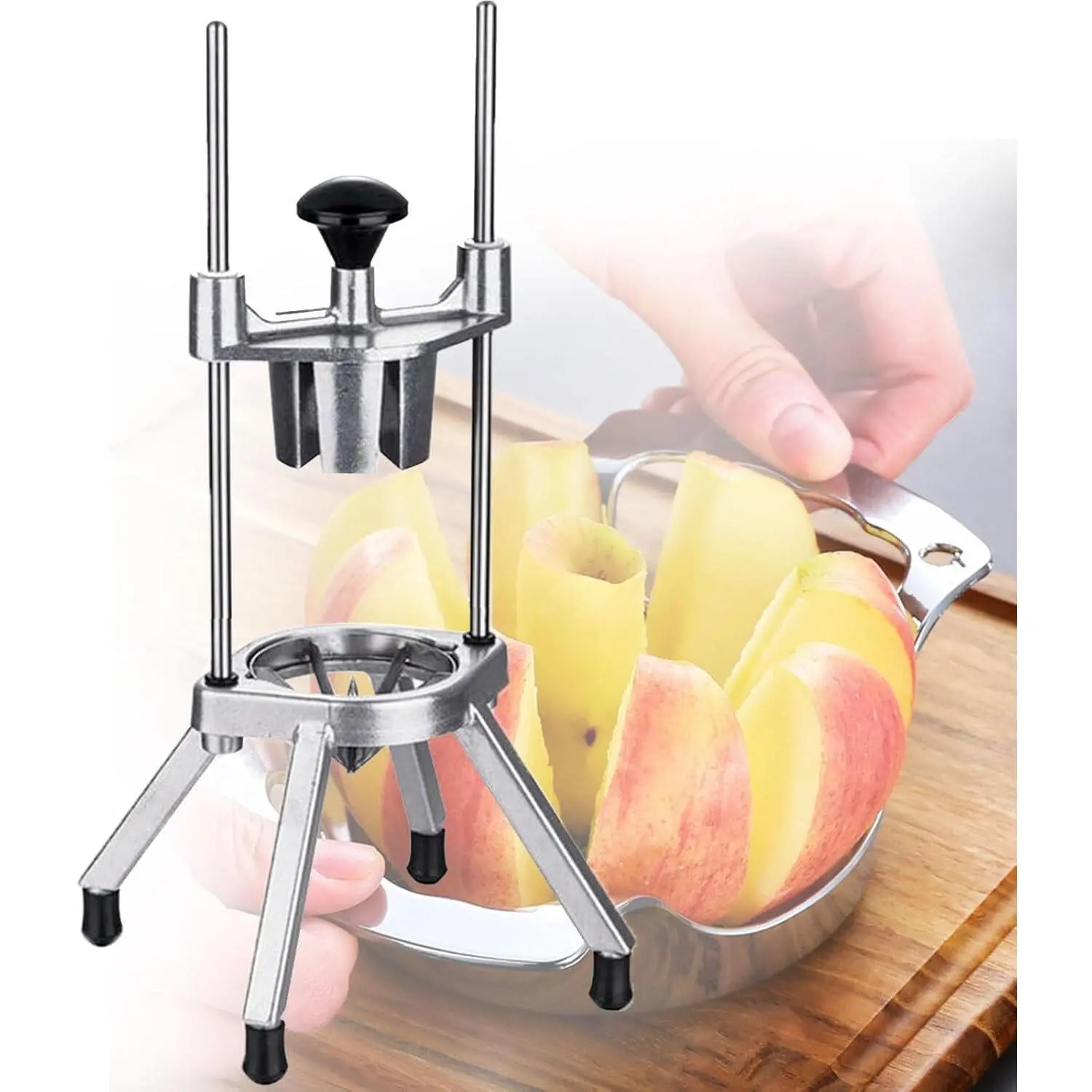 Stainless Steel Manual Fruit Slicer - 8-Wedge Lime Lemon Cutter with Ergonomic Rubber Grip, Heavy-Duty Tool for Home Kitchen Utensils (Indoor Recreation Use), Manual Slicer