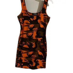 Orange Army Design Dress Stretch Material Camouflage Pattern Fashionable Women's Clothing