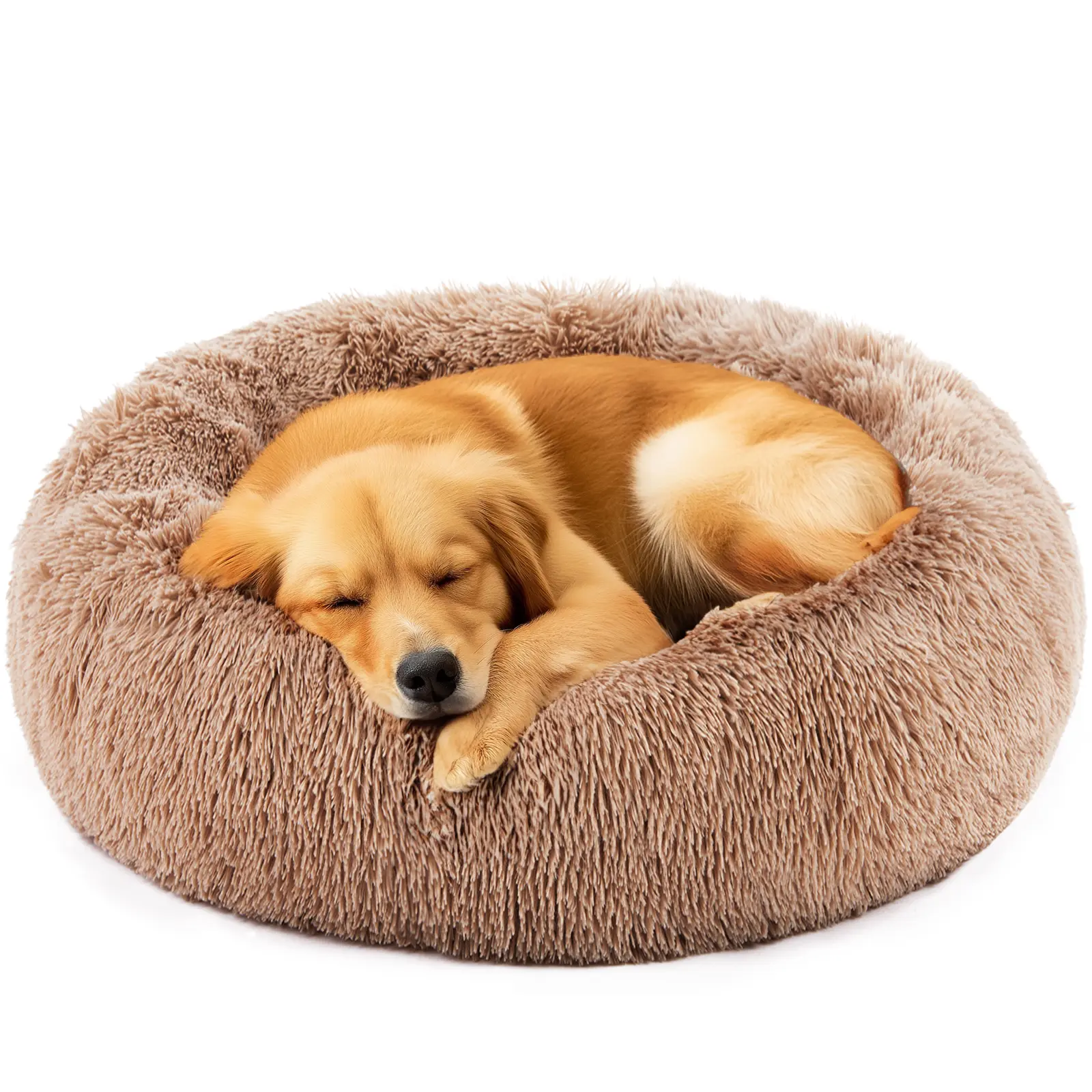 Faux Fur-Lined Plush Circular Pet Bed for Small Cats & Puppies, Anti-Anxiety Calming Fuzzy Bed with Waterproof, Anti-Slip Design for Deep Sleep, Soft Fluffy Dog & Cat Furniture Mat, Puppy, Fuzzy Beds