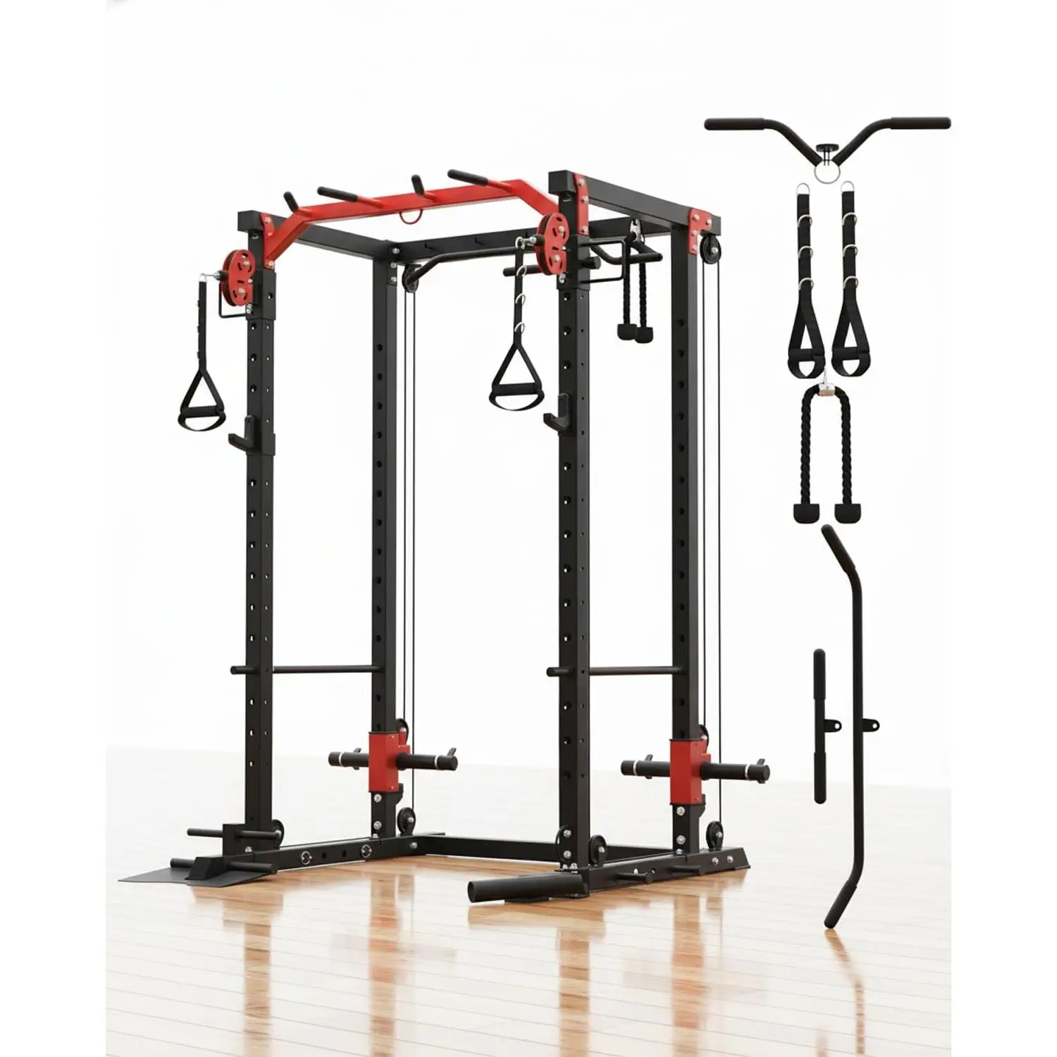 Power Cage, 2000LBS Squat Rack for Home Gym with Adjustable Cable Crossover System, Weight Workout Machine,Multi-Function Weight Cage for Home Gym Garage (Black)
