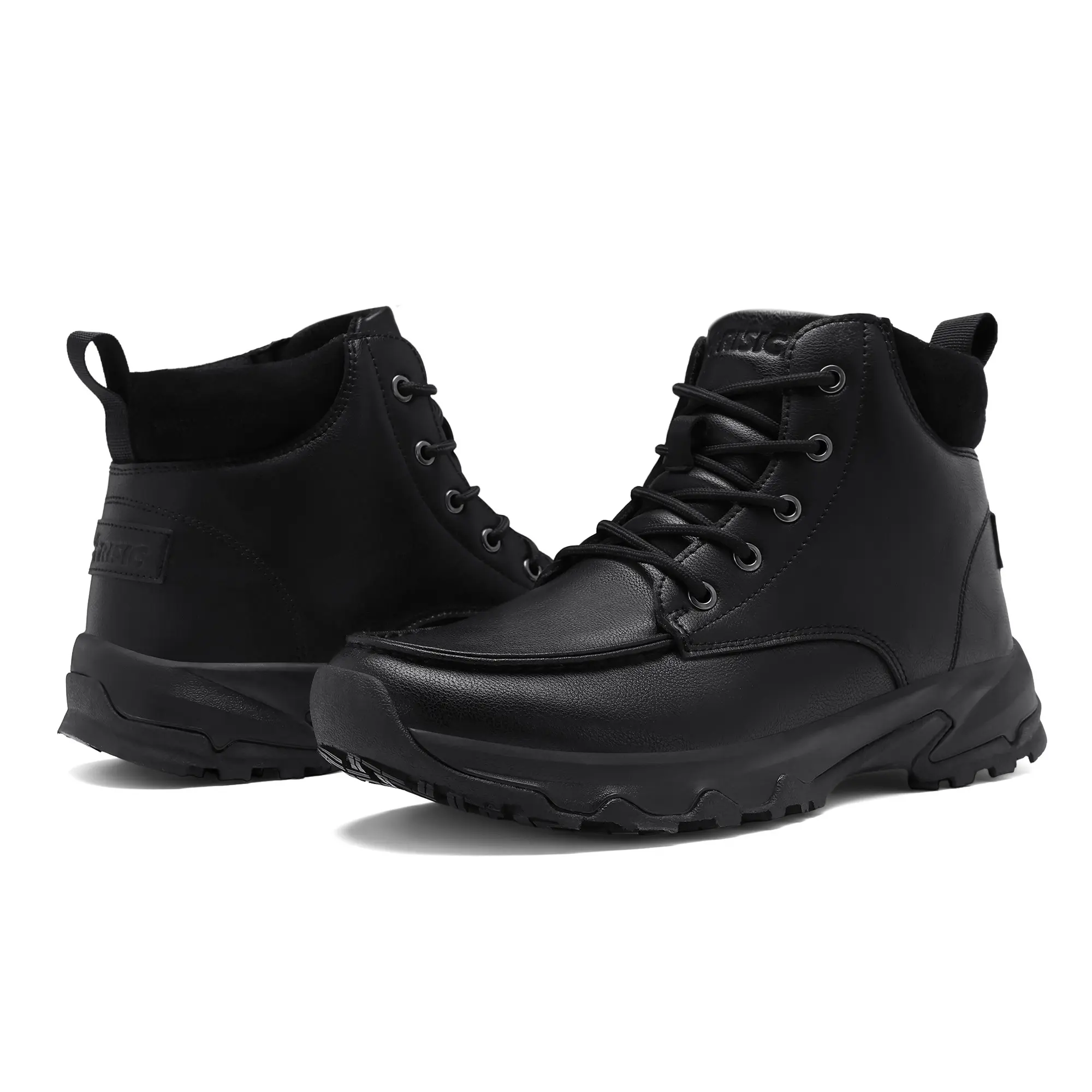 Men's Black Outdoor Boots, High Top Casual Hiking Shoes, Lace-Up Ankle Boots with Thick Rugged Sole for Work, Walking & Everyday Wear，