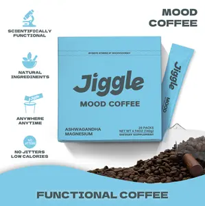 Jiggle Functional Coffee for Mood & Cortisol, Brain & Nootropics, Ashwagandha, L-Theanine, Saffron, Sugar-free, 28 sachets. Functional Beverage Vitamin