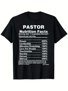 Funny Pastor Gratitude Gifts-Church Staff Thank You T-Shirt with Nutritional Parody Pattern-Heavy Digital Print-Birthday or Anniversary Gifts for Church Staff and Pastor-Size S-XXX, for couples, office commute, skin-friendly softness