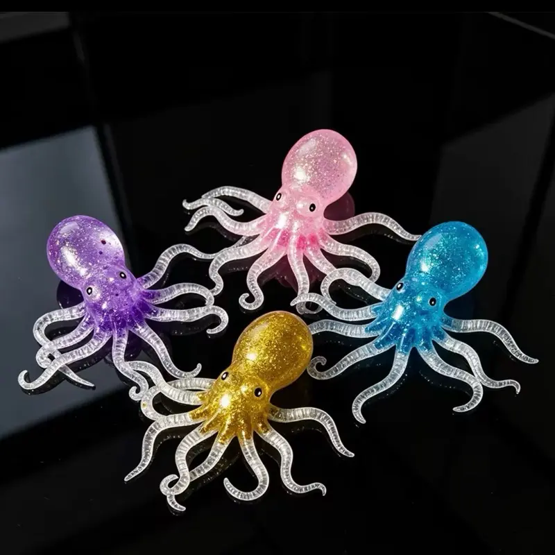 Glitter Octopus Squishy Sensory Fidget Toy | Kawaii Ocean-Themed Stress Relief Item