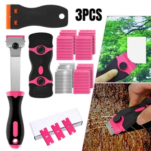 3 Pack Razor Blade Scraper Set, Includes 100 Plastic & 20 Metal Blades, Multi-Purpose Tool for Glass, Cooktop, Sticker Removal, Paint & Gum Cleaning, Ovens