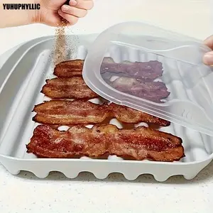 Microwave Bacon Cooking Tray with Lid, Non-Slip, Drainage Design, Dishwasher Safe, Durable PP Material, Essential Bakeware, Ideal for Holidays, Modern Kitchen
