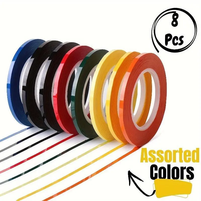 8pcs Whiteboard Tape, Assorted Colors, Thin Tape For Dry Erase Board, Whiteboard Accessories, Dry Erase Board Accessories, Chart Tape, Graphic Tape, Grid Tape, White Board Tape Line.