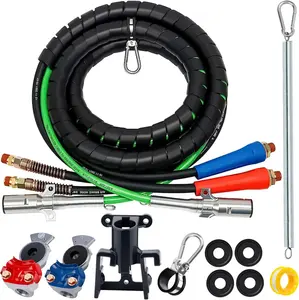 15FT Semi  Air Line Kit 3 in 1 Air  Hoses and 7 Way Trailer Cord with Glad Hands, Gladhand Holder and Tender Spring Air Lines Set for Semi  Trailer Tractor