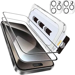 2+2 Pack for iPhone 15 Pro Max Screen Protector 6.7" with Camera Lens Protector [Auto Alignment/Dust Removal] HD Clear Tempered Glass [Military Grade Shatterproof] Case Friendly