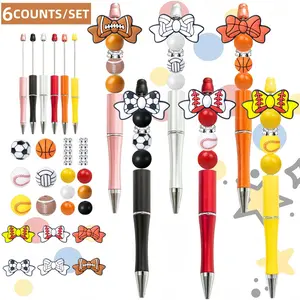 Sports Themed Beaded Pen Set, 6 Counts/12 Counts DIY Beaded Pen with Silicone Beads, Writing Pen for Office School Student, Funny Teacher Pens, Gift for Sports Lovers, Writing Stationery