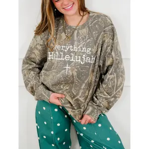 Plus/Reg Camo Long Sleeve "Everything Hallelujah" Graphic Sweatshirt