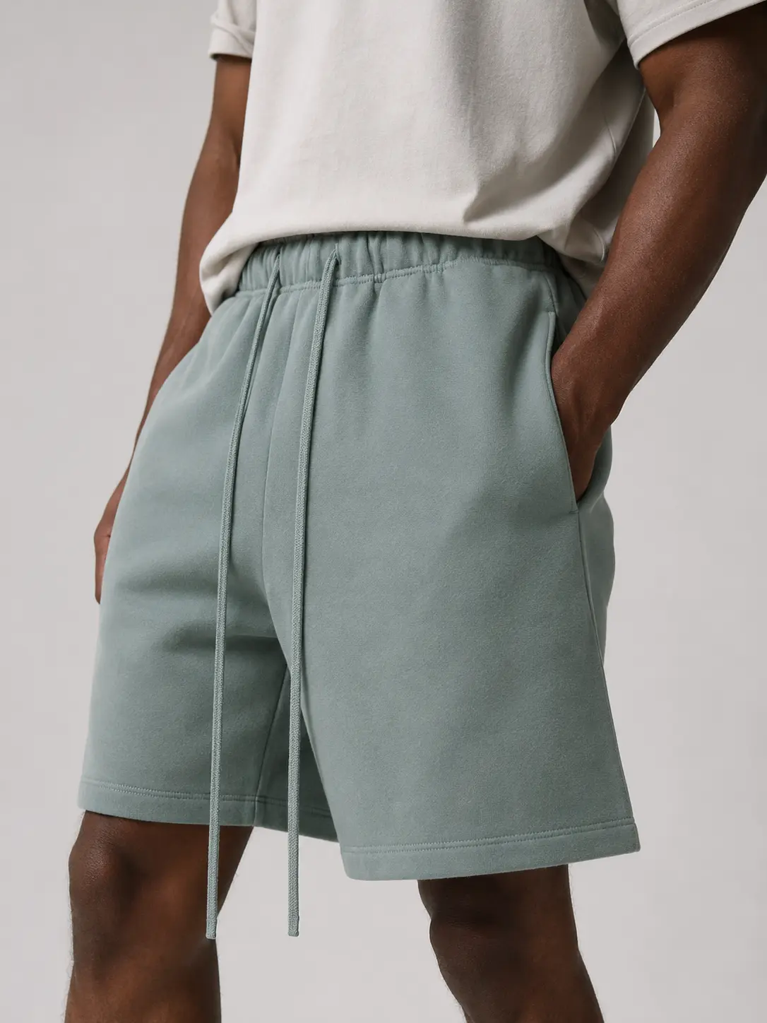 Men's Plain Menswear Casual Cotton Shorts - Elastic Waist, Drawstring, Lightweight, with Pockets for Summer Beach, Casual Athleisure Shorts, Loose-Fit, Belted, Athletic, Knee Length, Machine Washable, M, Daily Casual Shorts, Loose Solid Shorts