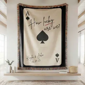 Custom Wedding Blanket Gift, Personalized Wedding Anniversary Throw Blanket Gift, Ace Playing Card Woven Blanket,Christmas gift for newlywed