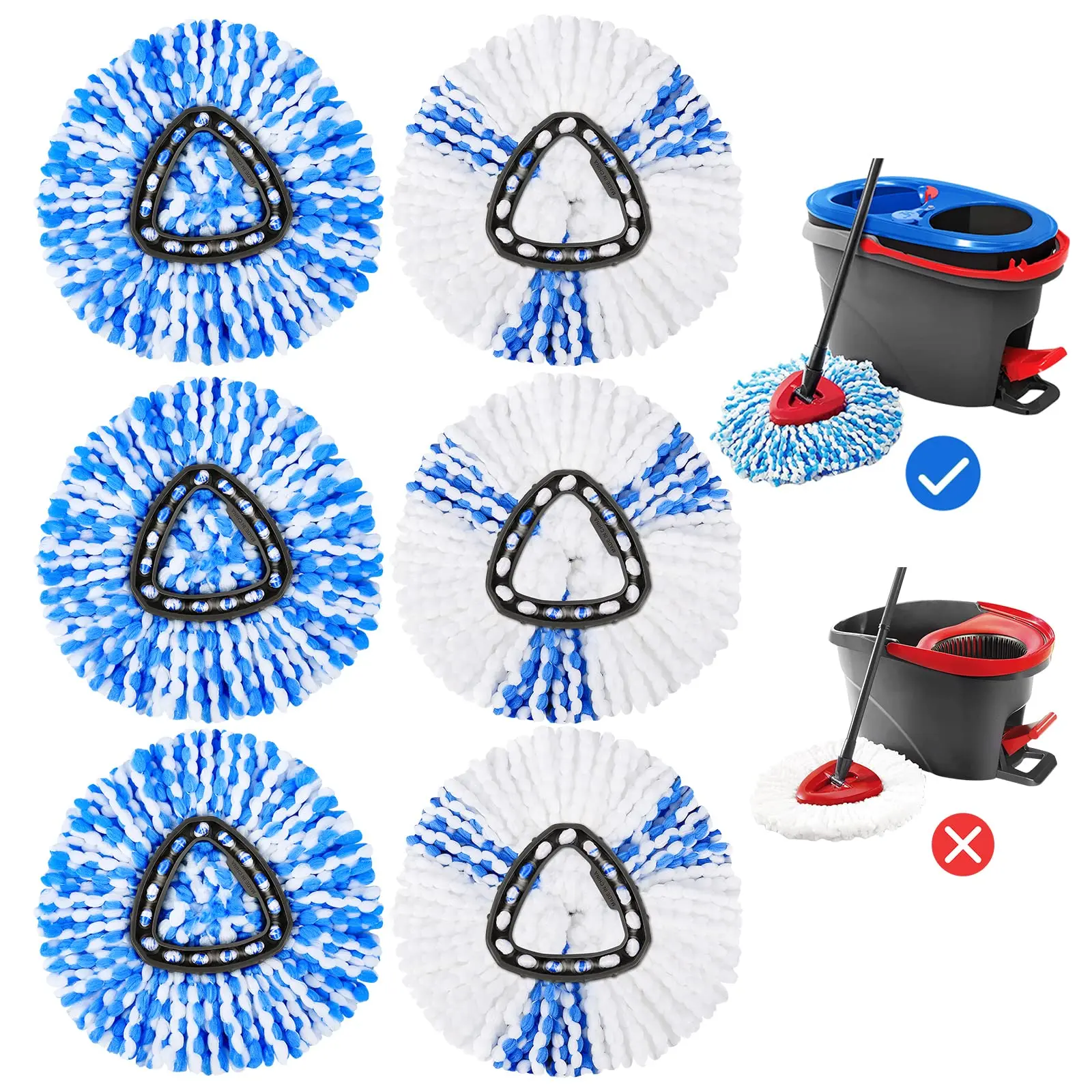 KEEPOW Anti-Abrasive Microfiber Replacement Mop Heads for EasyWring RinseClean 2-Tank System, Water-Absorbent Deep Cleaning Mop Refills for Floor Care, Deep Cleaning Mops