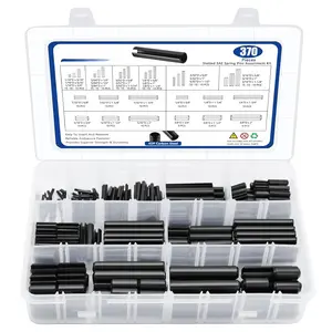 370 count Roll pin Assortment, SAE Roll Pin Set, Slotted Spring Pins, Steel Split Expansion Pin, Black Roll Pins, 1/16 5/64 3/32 1/8 5/32 3/16 7/32 1/4 5/16 3/8 Inch Spring Dowel
