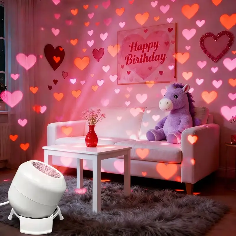 1pc Valentine's Day Projection Light, LED Holiday Projection Light, Love heart pattern, with Optional Rotating Base, Party Decoration Light, Led Mood Light, Decorative Led Light