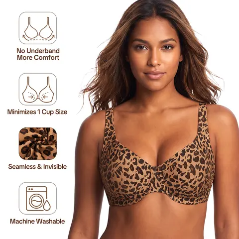 HSIA Esme Seamless Invisible Plus Size Unlined Underwire Full Coverage T Shirt Bra No Padding Minimizer Bra Silk Smooth Back Smoothing Daily Bras for Large Bust Women Breathable Lightweight Thin Lift Support Brassiere