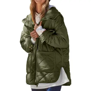 Tankaneo Womens Quilted Puffer Jacket Hooded Long Sleeve Zip Up Winter Coat Lightweight Warm Jackets with Pockets