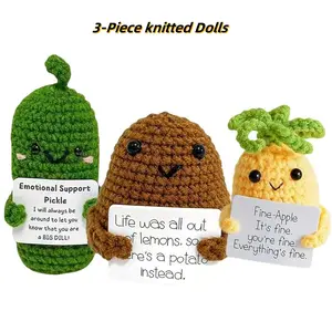 Heartwarming Handcrafted Crochet Joy Squad - Uplifting Pickle, Potato, & Pineapple Companions with Inspirational Affirmation Cards - Cozy Emotional Support Friends for Daily Comfort