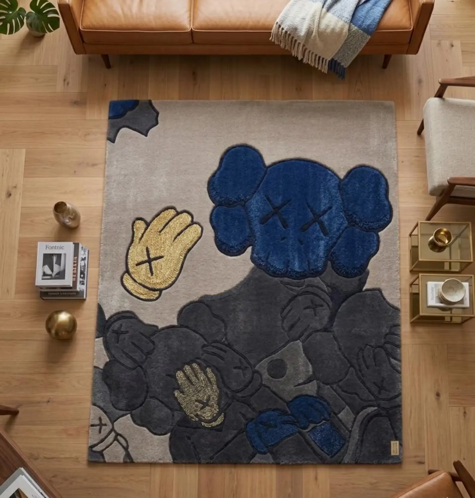 KAWS Inspired Wool Area Rug, Abstract Grey-Black Luxury Hypebeast Household Textile Home Decor Carpet