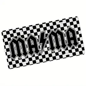 Mama Checkered License Plate, Car Tag for Women, Car Coasters, Retro Mama License Plate, License Plate Frame, Aluminum Front License Plate- 6x12- inch polished metal standard plate, easy to install, for decor only, Made in USA