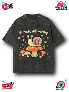 No Rush Still Worthy Snail Vintage Washed T-Shirt, Mushroom Aesthetic Shirt, Acid Wash Graphic Tee, Mental Health Unisex Streetwear,fathersdaygift