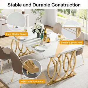 Tribesigns Modern Dining Table for 4-6 People, 63" Large Rectangular Kitchen Table with Faux Marble Tabletop and Gold Geometric Legs living room Tribesigns Modern Dining Table for 4-6 People, 63" Large Rectangular Kitchen Table with Faux Marble Tabletop and Gold Geometric Legs living room