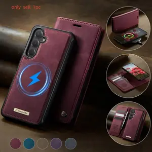 Magnetic Wireless Charging Leather Wallet Protective Phone Case for Samsung Galaxy S26 Plus S25 FE S24 Ultra S23 S22 S21Flip Cover