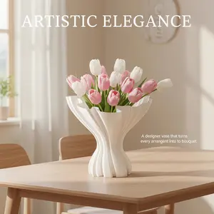 3D Printed Bouquet Vase, White Aesthetic Flower Vase for Home Decor, Unique Floral Vase for Tulips, Sunflowers & Any Blooms, Perfect for Living Room, Bedroom & Gifting