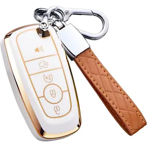 Key Fob Cover for Ford with Keychain Explorer Bronco Escape Edge Expedition Mustang F150 Lincoln ( Ivory)