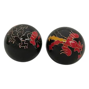 Baoding Balls Chinese Health Massage Exercise Stress Balls -Black Dragon & Phoenix #3