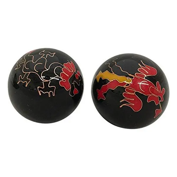 Baoding Hollow Type Chiming Sound 2-Pack Traditional Body Care Balls, Chinese Manual Massage Tools for Stress Relief - Black Dragon & Phoenix #3 Model, Desk, Ceramic, Silk, Adults, Hollow Ball, Massage Ball
