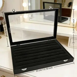 Velvet Glass Ring Storage Box, Jewelry Store Display Organizer, Elegant Ring Holder, Perfect for Gift Packaging