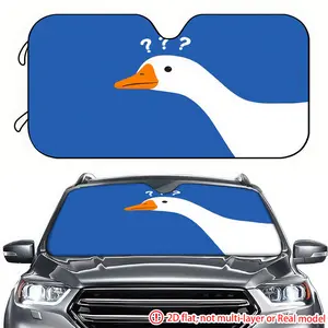 1pc white duck car sun visor with question mark 2D high-definition printing. The car sun visor effectively blocks sunlight and is suitable for decorating the front windshield of trucks, RVs, and SUVs