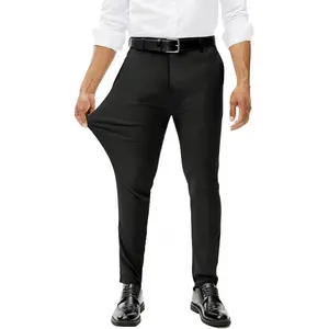 Mens Stretch Dress Pants Slim Fit Skinny Wrinkle Free Expandable Waist Golf Pant Tapered Chinos