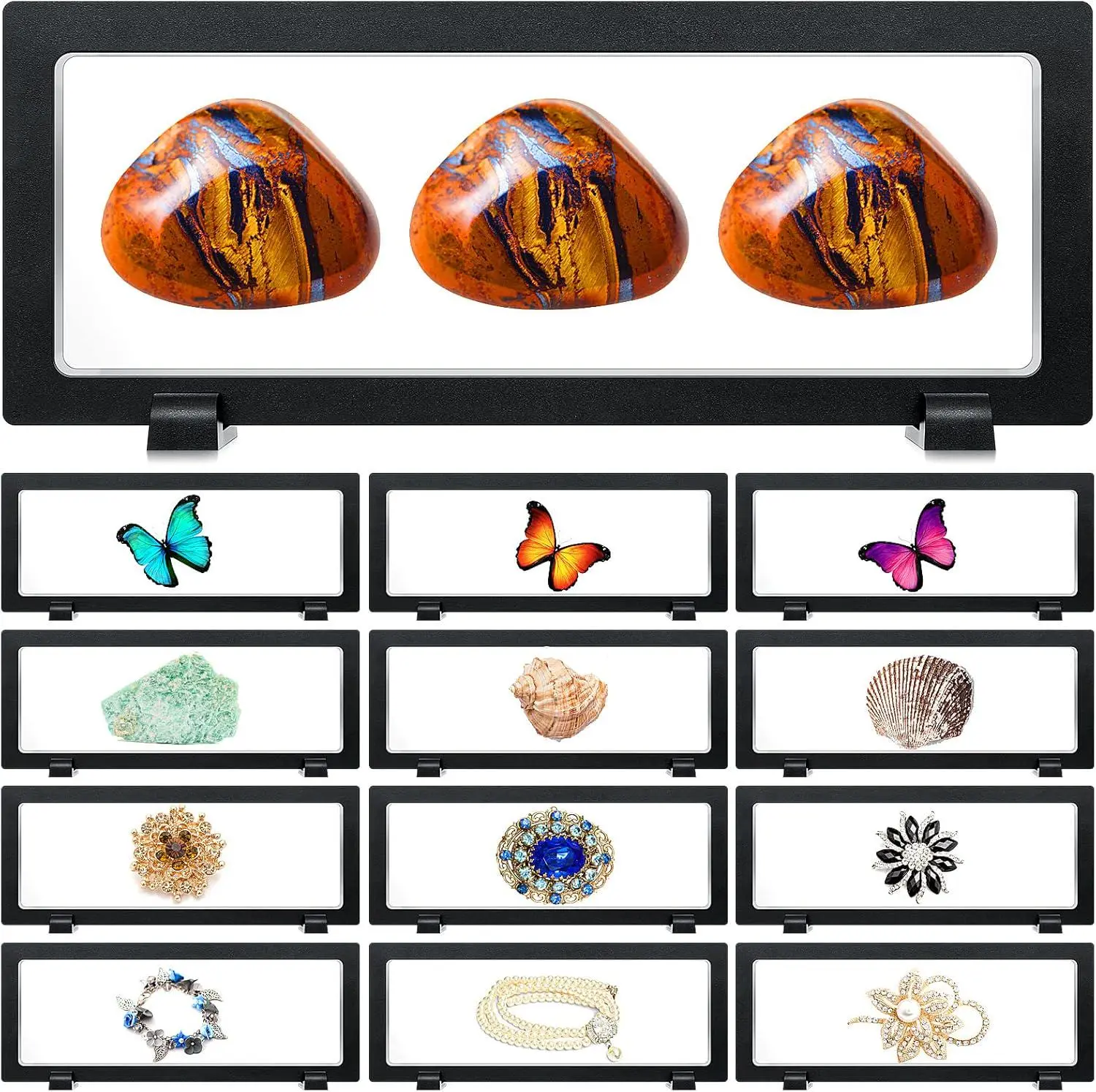 12PCS 3D Floating Display Case Floating Display Stand Transparent PE Jewelry Storage Box Suspension Frame