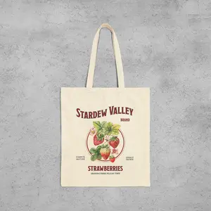 Stardew Valley Tote Bag, Trendy Gaming Gift, Cozy Gamer, Pelican Town, Strawberry Fruit Bag, Stardew Merch, Canvas