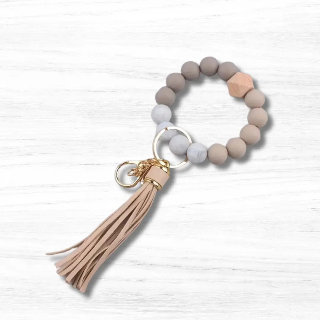 Nude Gold Ring Quartz Beaded Wristlet & Tassel Decor Wristlet, for Car Keys Accessories