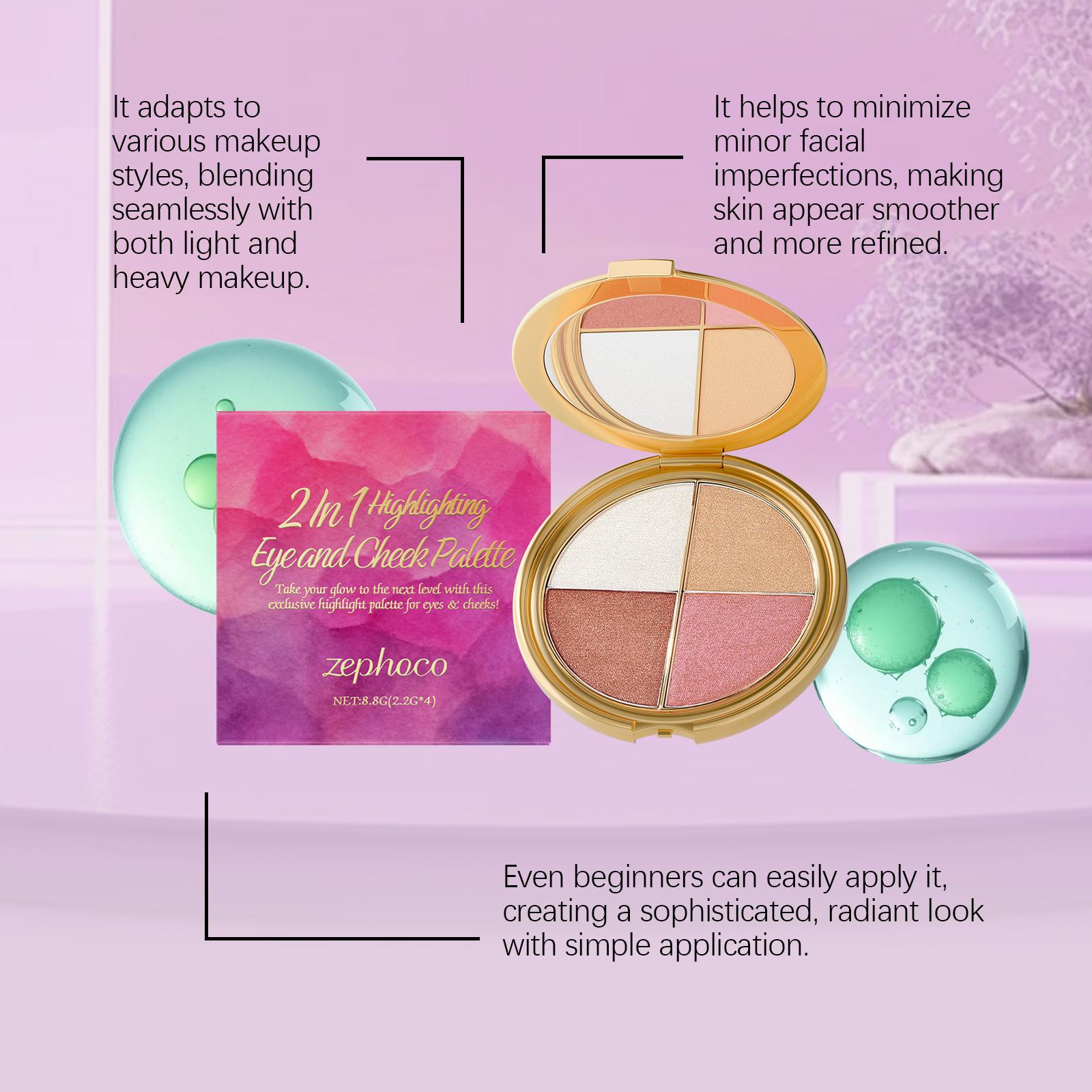 【Buy 1 Get 1 Free】Glow Eyeshadow Blush Palette 4 in 1 Highlighter Blush Eyeshadow Natural Radiance Glass Skin Finish Long Lasting A Gift for Mom, Spoil Her with Care and Love Makeup Facial Flawless Radiant Cosmetic Powder cheek palette