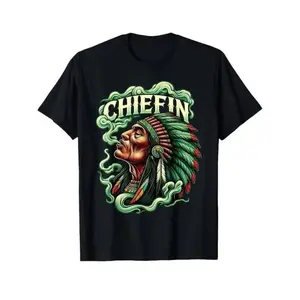 Graphic vintage tee Chiefin WeedPattern Smoking Retro 420 CannabisPattern Pot THC Smoker T-Shirt 220gsm Cotton Round Neck Short Sleeve Casual T-Shirt