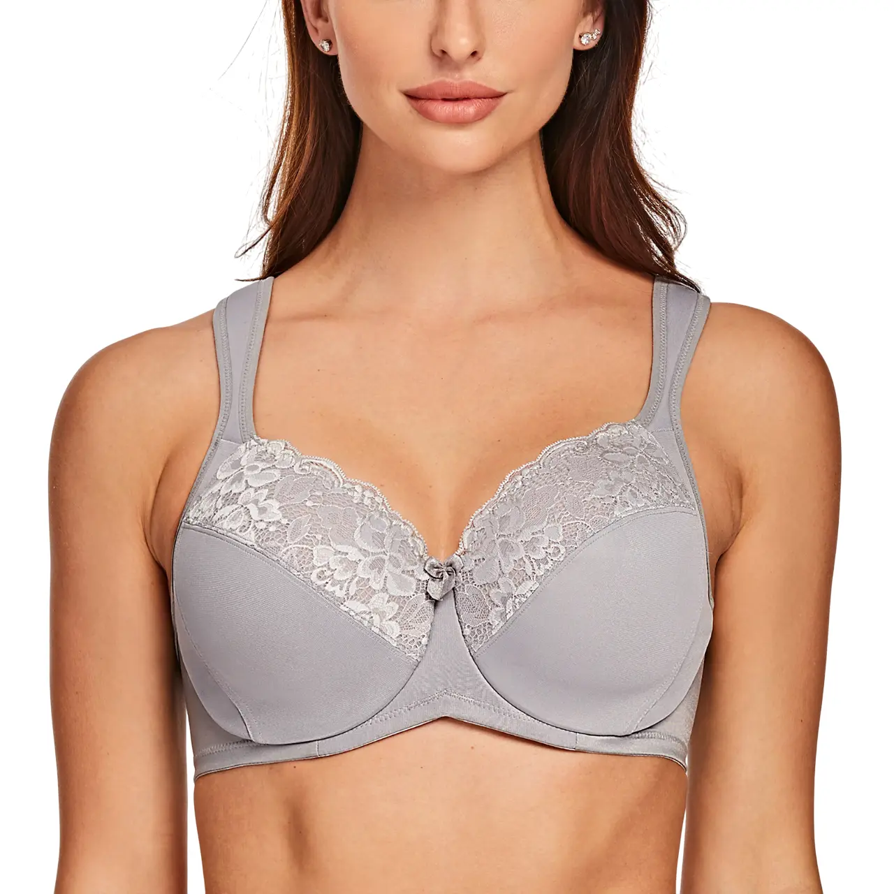 MELENECA Women's Lacy Underwire Minimizer Bra - Adult Women, Plus Size (34F,38DD,40F,44DD), Basic Fit, Full Coverage, Padded, Adjustable Cushioned Shoulder Straps, Shaping Stretch, Plain Anthracite, Unlined, All Seasons, Hand Wash Only, Adjustable Shoulde