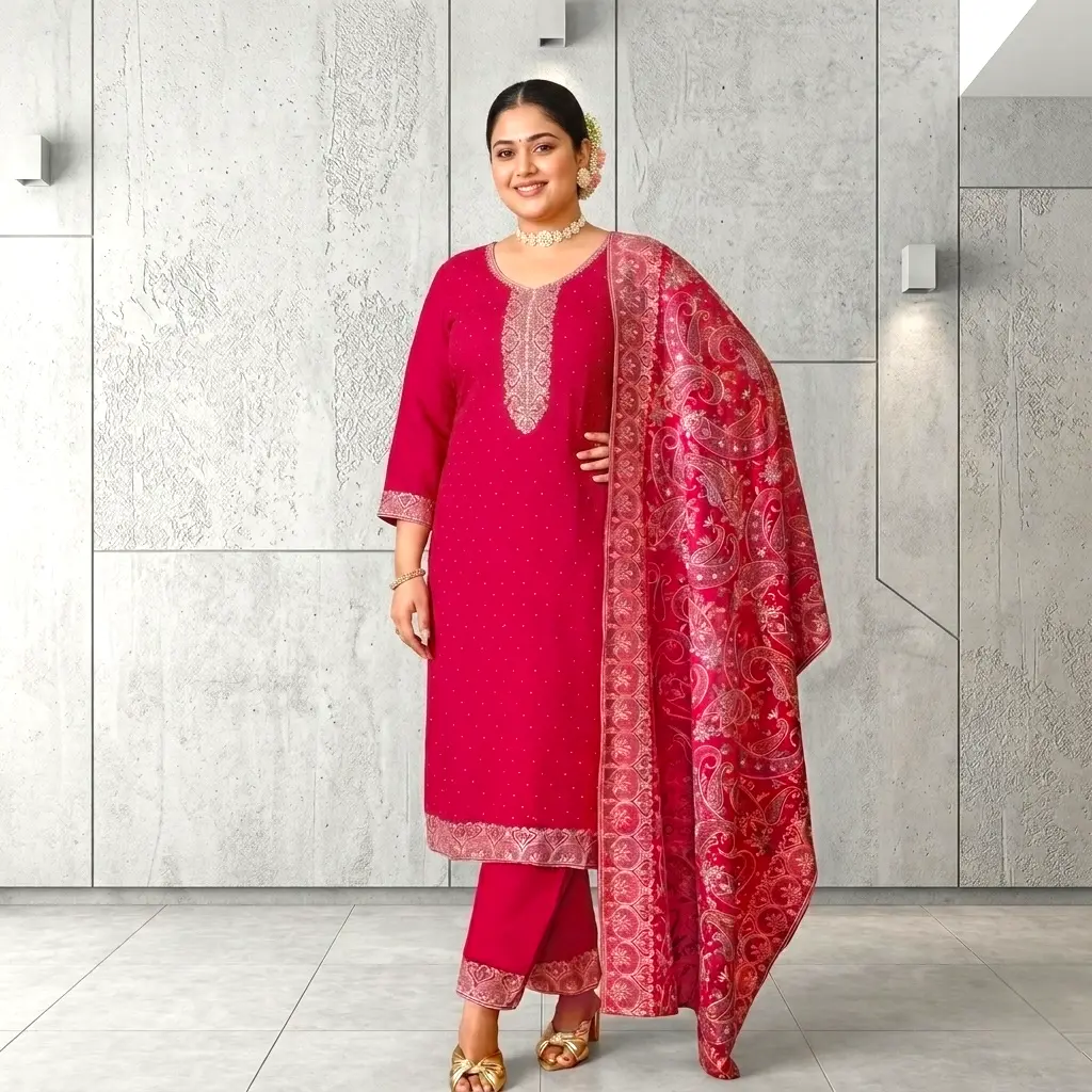 Plus size kalki style straight-fit kurta set