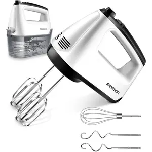 Hand Mixer Electric, 6 Speed & Turbo Mixer Electric Handheld, Snap-On Storage Case,5 Stainless Steel Accessories For Whipping, Mixing Cookies, Brownie, Cakes, Dough Batters, White